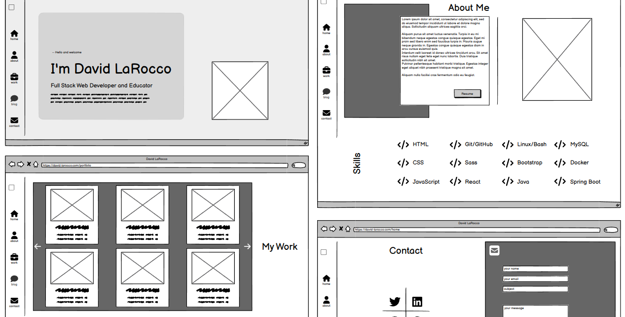 screenshot of the project's wireframes